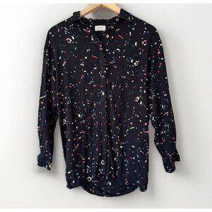 Numph Womens Size 34 Small Black Confetti Long Sleeve Button Front Shirt